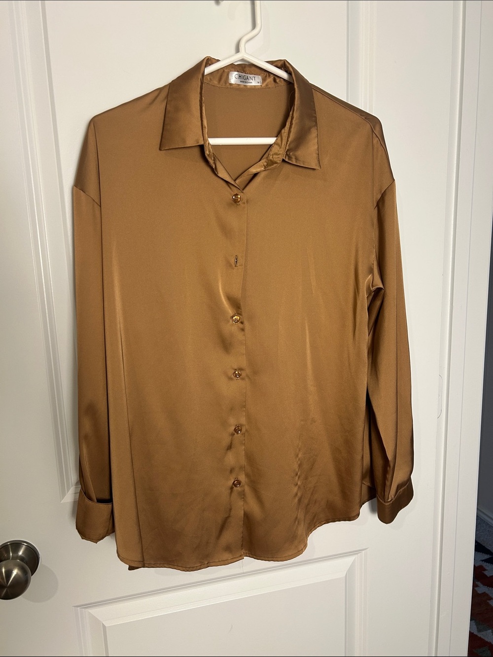 Amazon Satin Button-Up Blouse in Brown